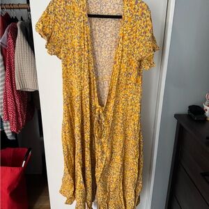 Yellow Floral Wrap Dress